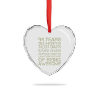 Vintage 94th Milestone Birthday Heart Crystal Glass Ornament 94 Years Of Being Awesome