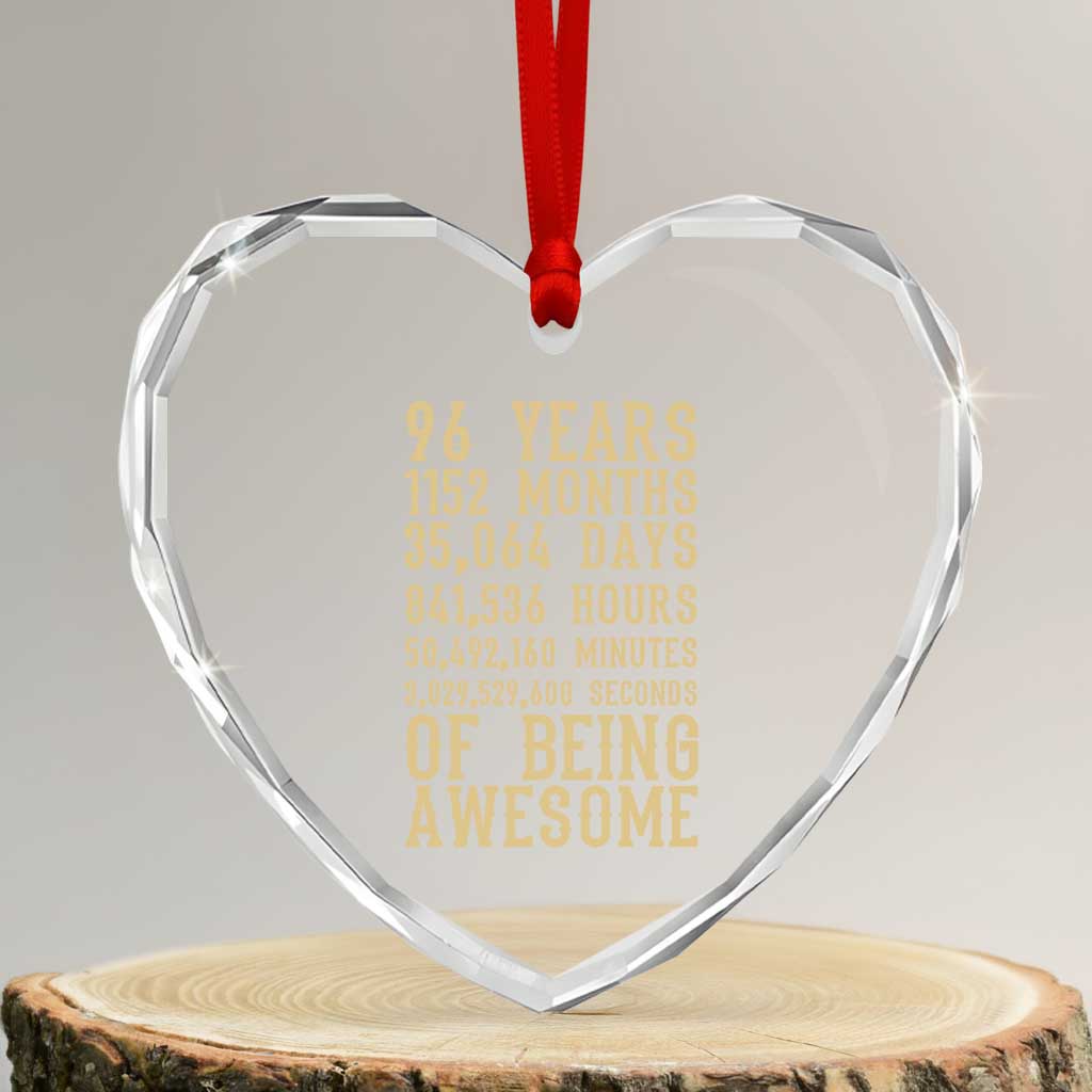 Vintage 96th Birthday Gift Heart Crystal Glass Ornament 96 Years Of Being Awesome