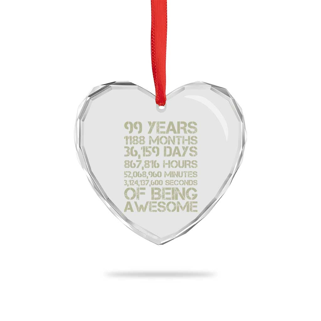 Vintage 99th Milestone Birthday Heart Crystal Glass Ornament 99 Years Of Being Awesome