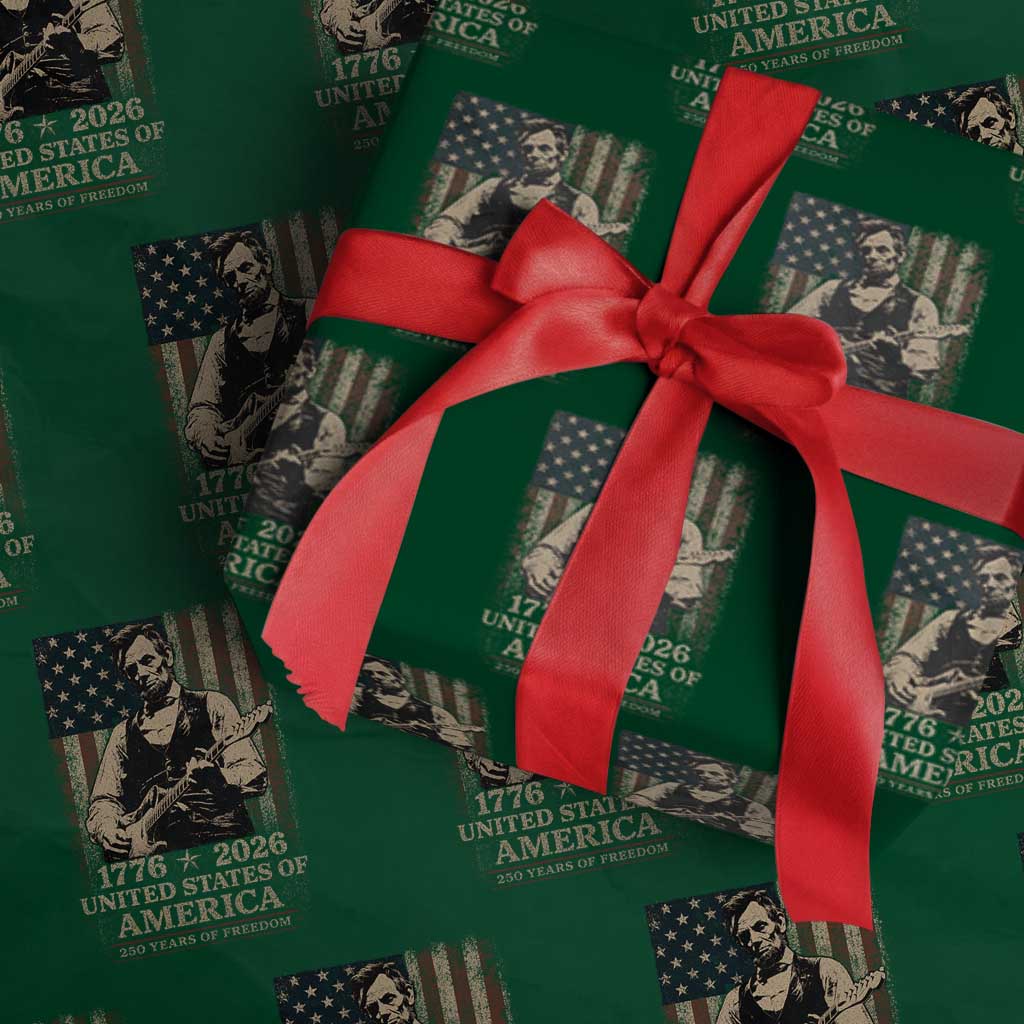 Vintage Abraham Lincoln Abe Lincoln Playing Guitar 250 Years Wrapping Paper Roll 1776 2026 Humor Patriotic USA Flag
