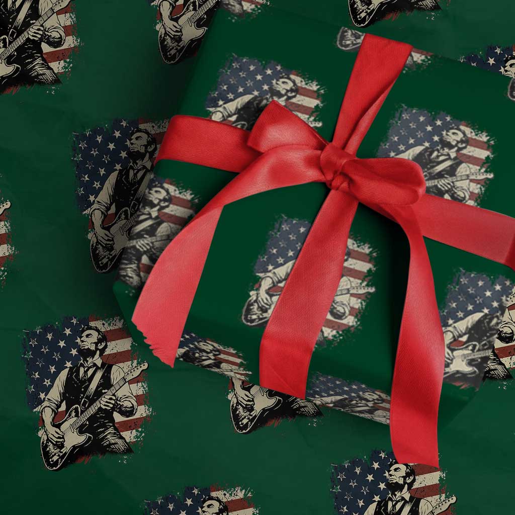 Vintage Abraham Lincoln Playing Electric Guitar Wrapping Paper Roll Patriotic Rocker Gift