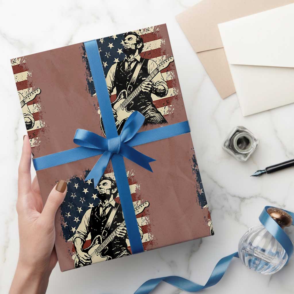 Vintage Abraham Lincoln Playing Electric Guitar Wrapping Paper Roll Patriotic Rocker Gift