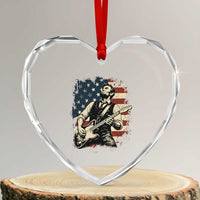 Vintage Abraham Lincoln Playing Electric Guitar Heart Crystal Glass Ornament Patriotic Rocker Gift