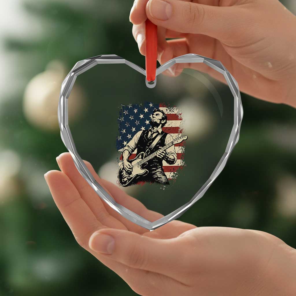 Vintage Abraham Lincoln Playing Electric Guitar Heart Crystal Glass Ornament Patriotic Rocker Gift