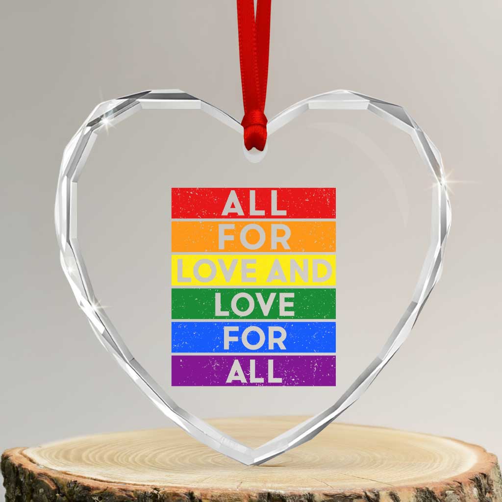Vintage All For Love And Love For All Heart Crystal Glass Ornament Pride Month Rainbow Graphic