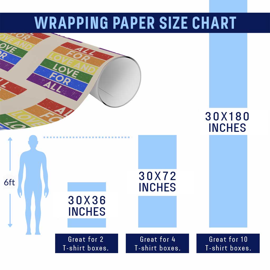 Vintage All For Love And Love For All Wrapping Paper Roll Pride Month Rainbow Graphic