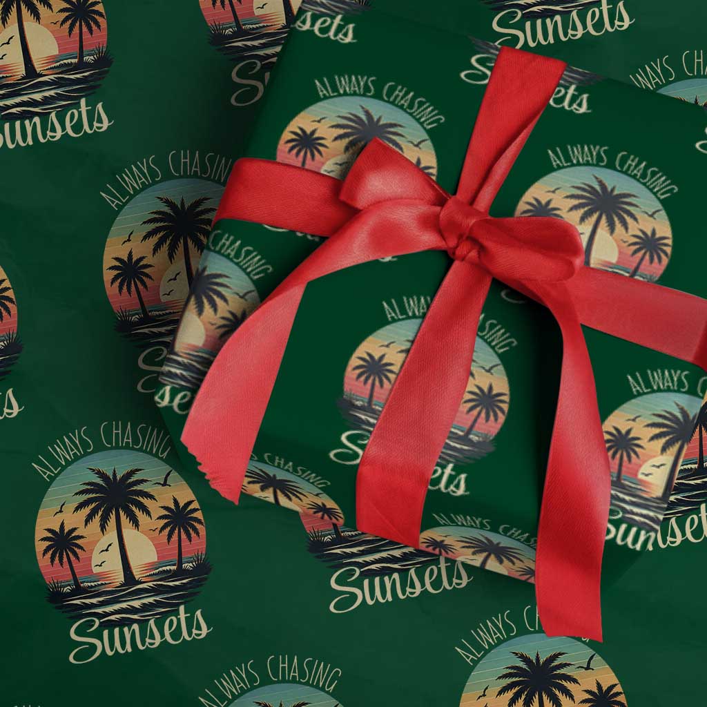 Vintage Always Chasing Sunsets Wrapping Paper Roll Hawaiian Tropical Beach Graphic