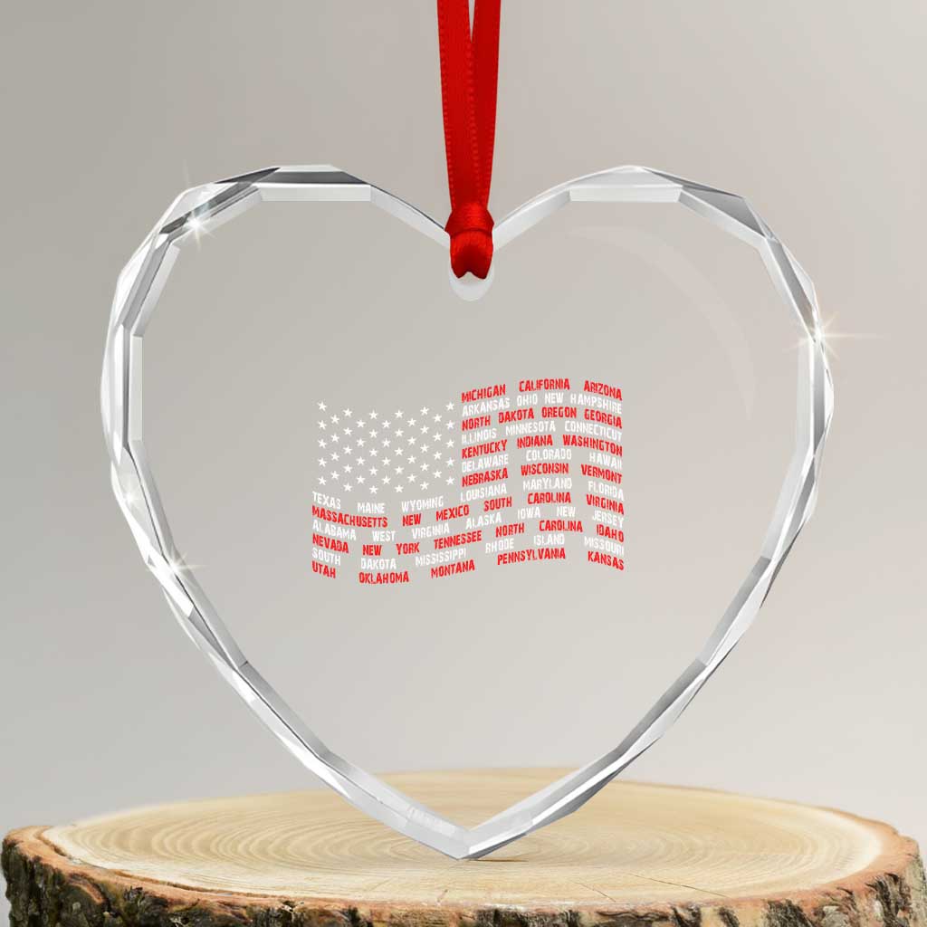 Vintage American Flag 50 States Heart Crystal Glass Ornament Patriotic Gift