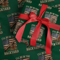Vintage American Flag Whiskey and Cigar Graphic Wrapping Paper Roll I Will Be In The Backyard Patriotic Bourbon Lover Fathers Day Gift for Men