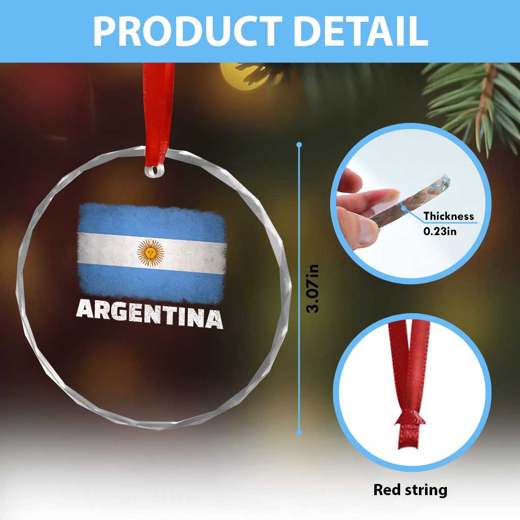 Vintage Argentina Flag Sun of May Argentinian Souvenir Crystal Glass Ornament