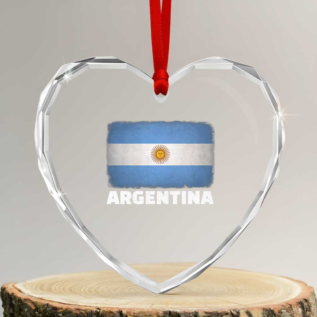 Vintage Argentina Flag Sun of May Argentinian Souvenir Heart Crystal Glass Ornament