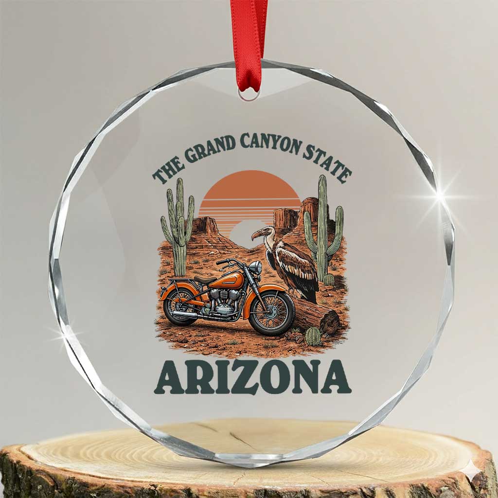 Vintage Arizona Motorcycle Rider Crystal Glass Ornament Desert Cactus Grand Canyon State