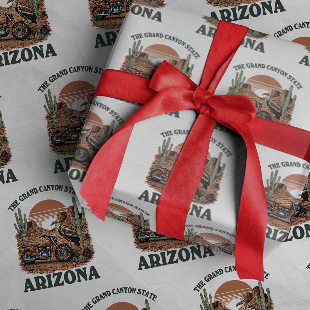 Vintage Arizona Motorcycle Rider Wrapping Paper Roll Desert Cactus Grand Canyon State