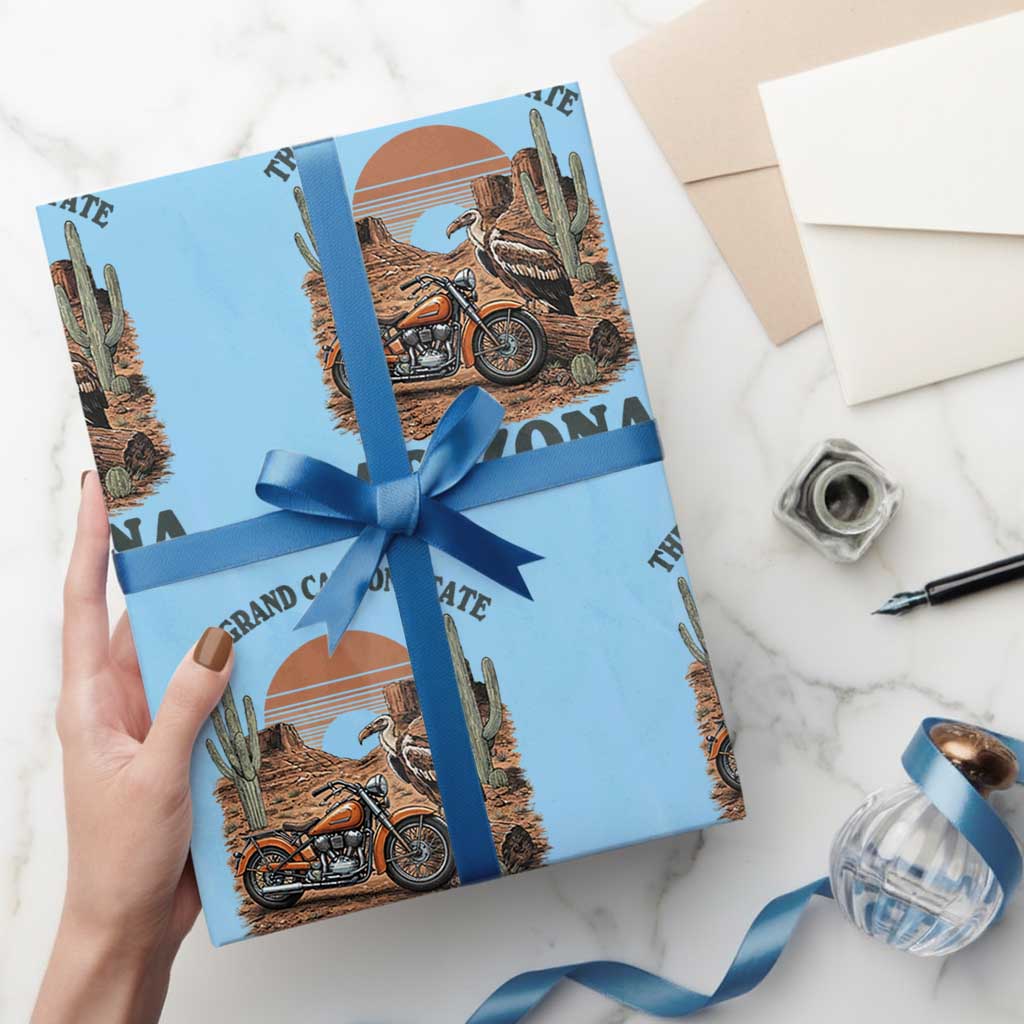 Vintage Arizona Motorcycle Rider Wrapping Paper Roll Desert Cactus Grand Canyon State