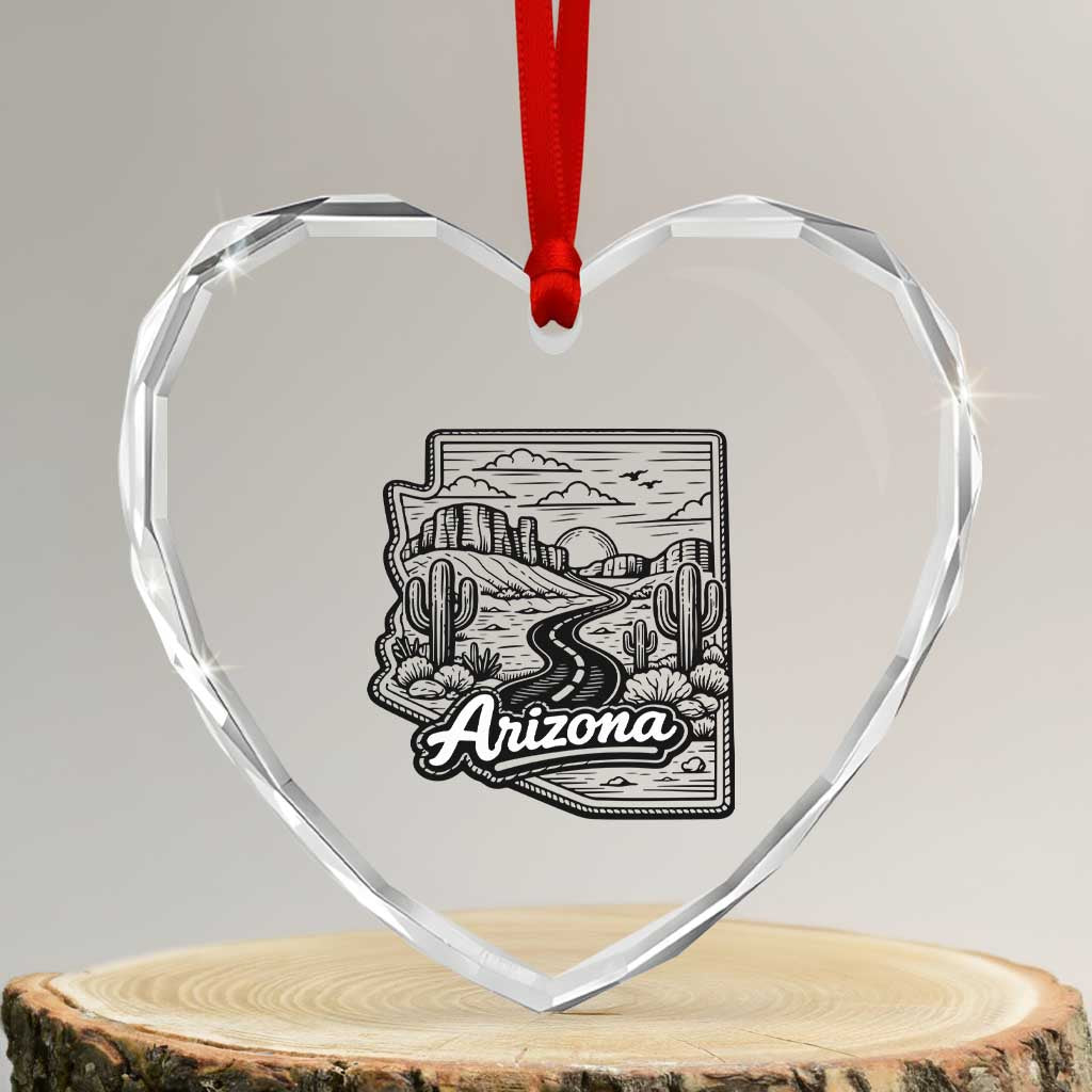 Vintage Arizona Pride Heart Crystal Glass Ornament Cactus Desert Western Landscape