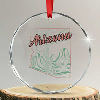 Vintage Arizona State Outline Desert Sunset Graphic Crystal Glass Ornament Retro Southwest Saguaro Cactus Travel Souvenir