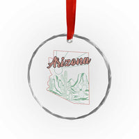 Vintage Arizona State Outline Desert Sunset Graphic Crystal Glass Ornament Retro Southwest Saguaro Cactus Travel Souvenir