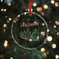 Vintage Arizona State Outline Desert Sunset Graphic Crystal Glass Ornament Retro Southwest Saguaro Cactus Travel Souvenir