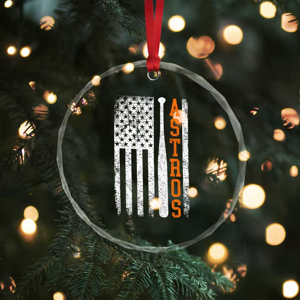 Vintage Astro Crystal Glass Ornament Last Name Baseball American Flag Retro Style 70s 80s 90s
