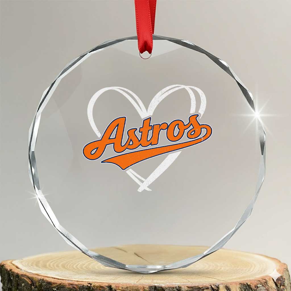 Vintage Astro Name Sports Style Crystal Glass Ornament Varsity Script Vintage Baseball Heart Graphic