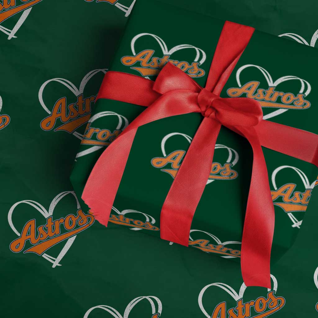 Vintage Astro Name Sports Style Wrapping Paper Roll Varsity Script Vintage Baseball Heart Graphic