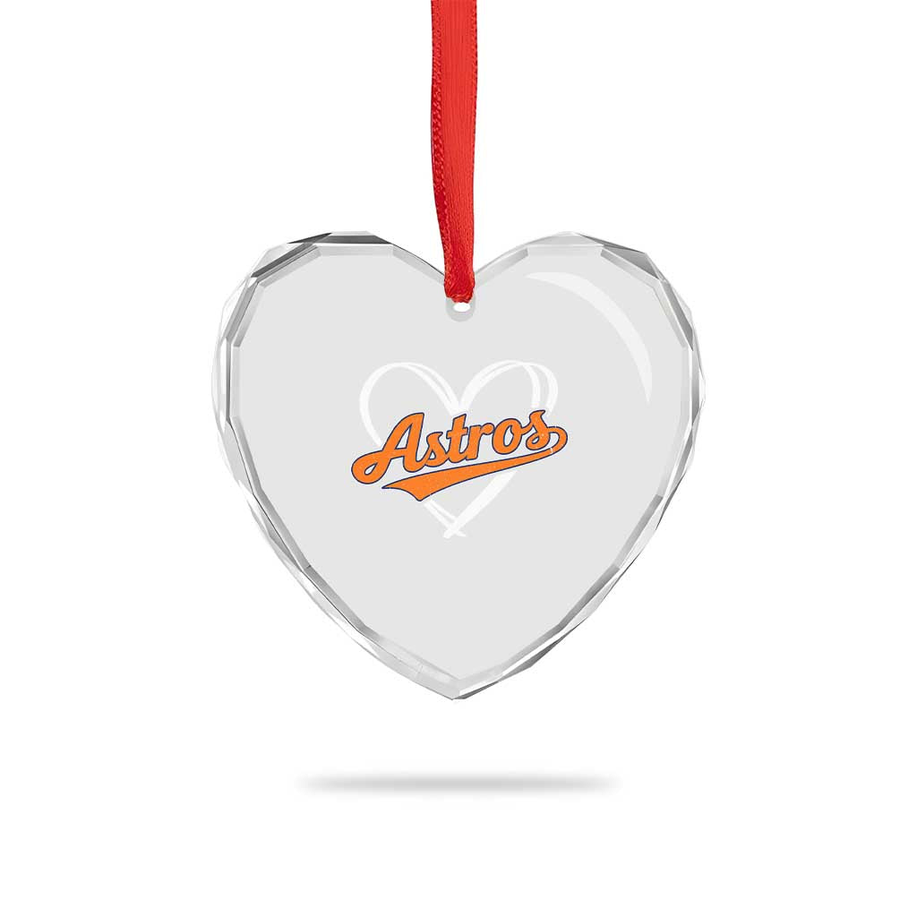 Vintage Astro Name Sports Style Heart Crystal Glass Ornament Varsity Script Vintage Baseball Heart Graphic