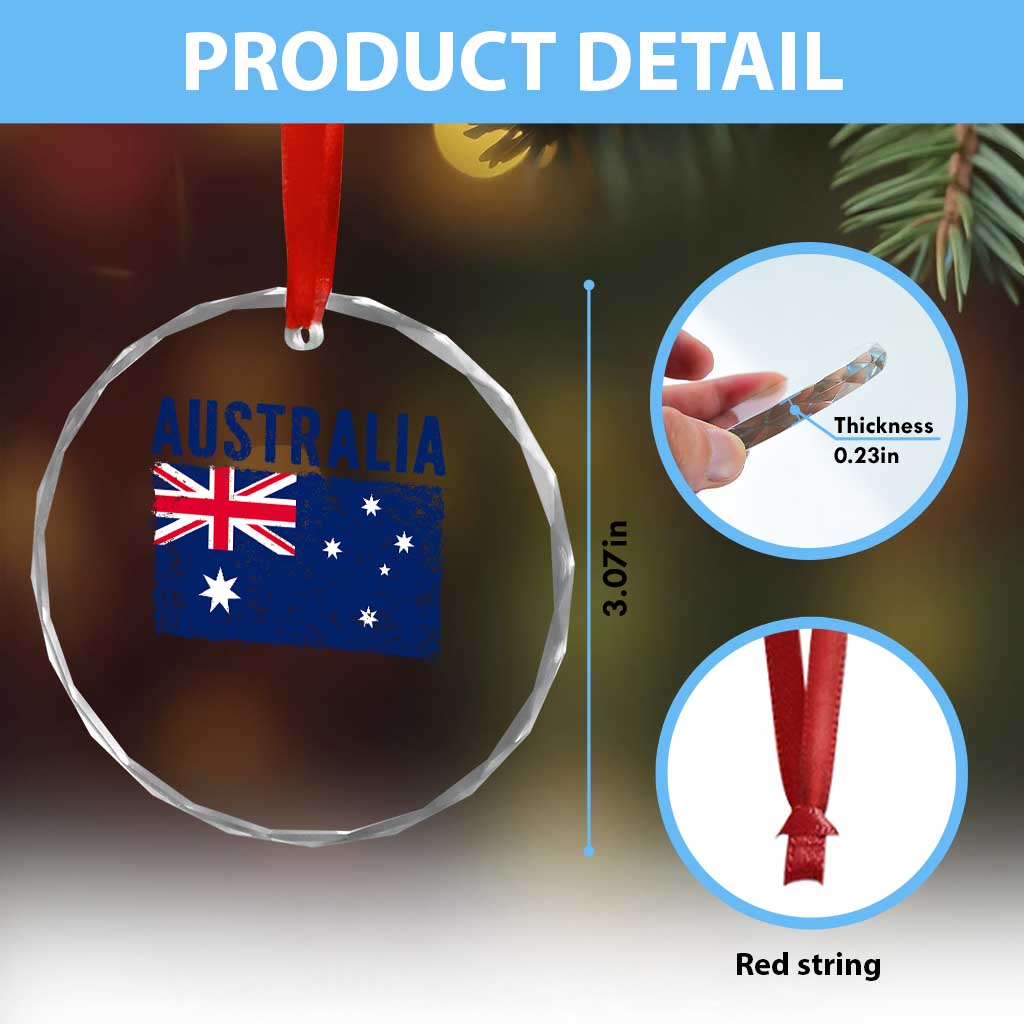 Vintage Australia Flag Crystal Glass Ornament Distressed Patriotic Country Pride Graphic