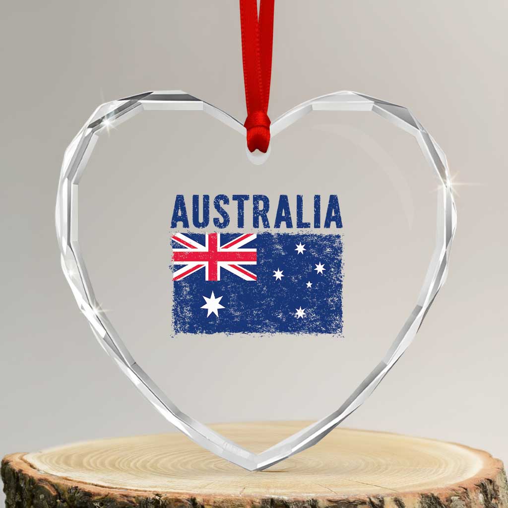 Vintage Australia Flag Heart Crystal Glass Ornament Distressed Patriotic Country Pride Graphic