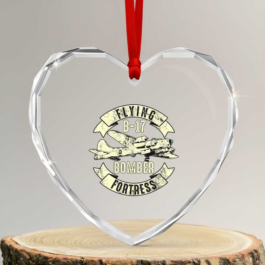 Vintage B-17 Bomber WW2 Aircraft Heart Crystal Glass Ornament Plane Aviation Fighter Airplane Retro Grunge - Wonder Print Shop