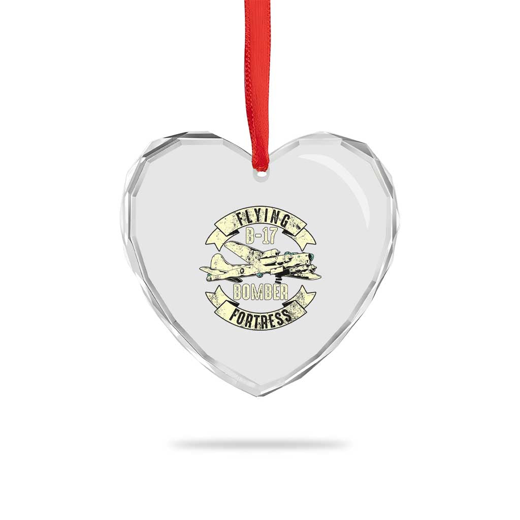 Vintage B-17 Bomber WW2 Aircraft Heart Crystal Glass Ornament Plane Aviation Fighter Airplane Retro Grunge - Wonder Print Shop