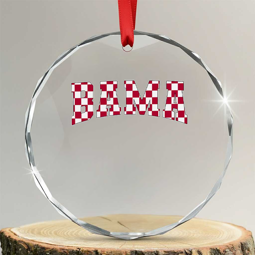 Vintage Bama Crystal Glass Ornament Retro Checkered Varsity Alabama Lover AL State - Wonder Print Shop
