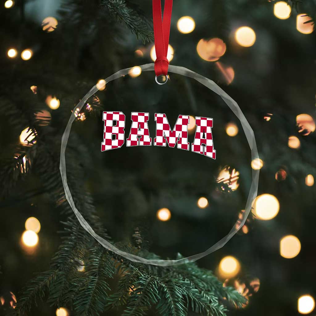 Vintage Bama Crystal Glass Ornament Retro Checkered Varsity Alabama Lover AL State - Wonder Print Shop