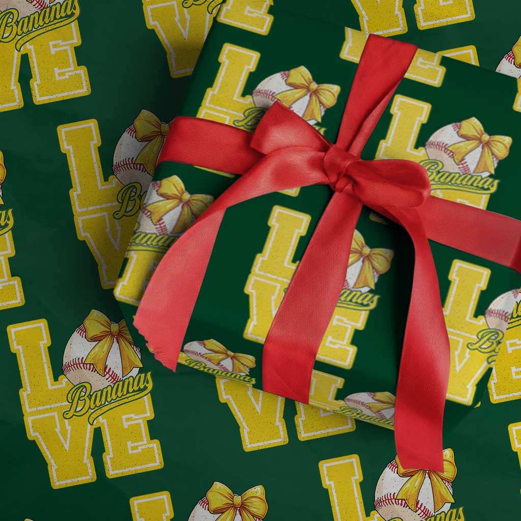 Vintage Banana Coquette Bow Wrapping Paper Roll LOVE Baseball Fan Sport Lover - Wonder Print Shop
