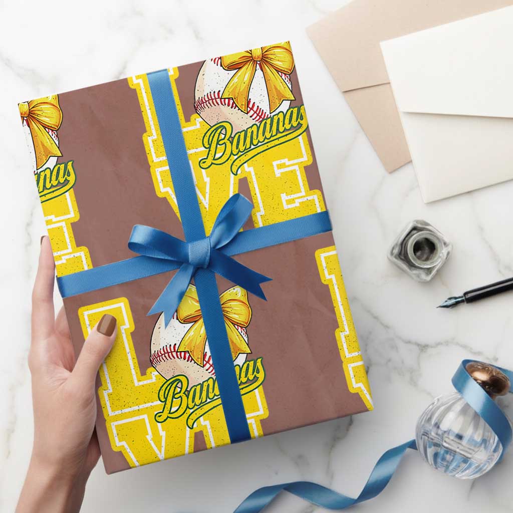 Vintage Banana Coquette Bow Wrapping Paper Roll LOVE Baseball Fan Sport Lover - Wonder Print Shop