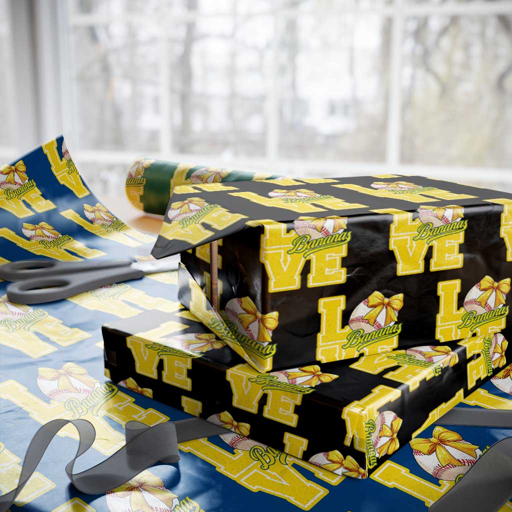 Vintage Banana Coquette Bow Wrapping Paper Roll LOVE Baseball Fan Sport Lover - Wonder Print Shop