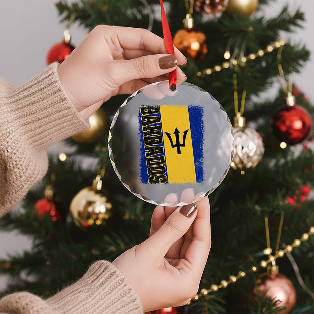 Vintage Barbados Flag Crystal Glass Ornament Distressed Patriotic Caribbean Island Barbadian Pride Heritage Gift