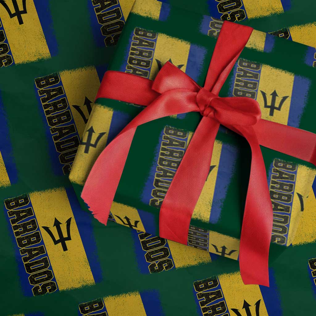 Vintage Barbados Flag Wrapping Paper Roll Distressed Patriotic Caribbean Island Barbadian Pride Heritage Gift
