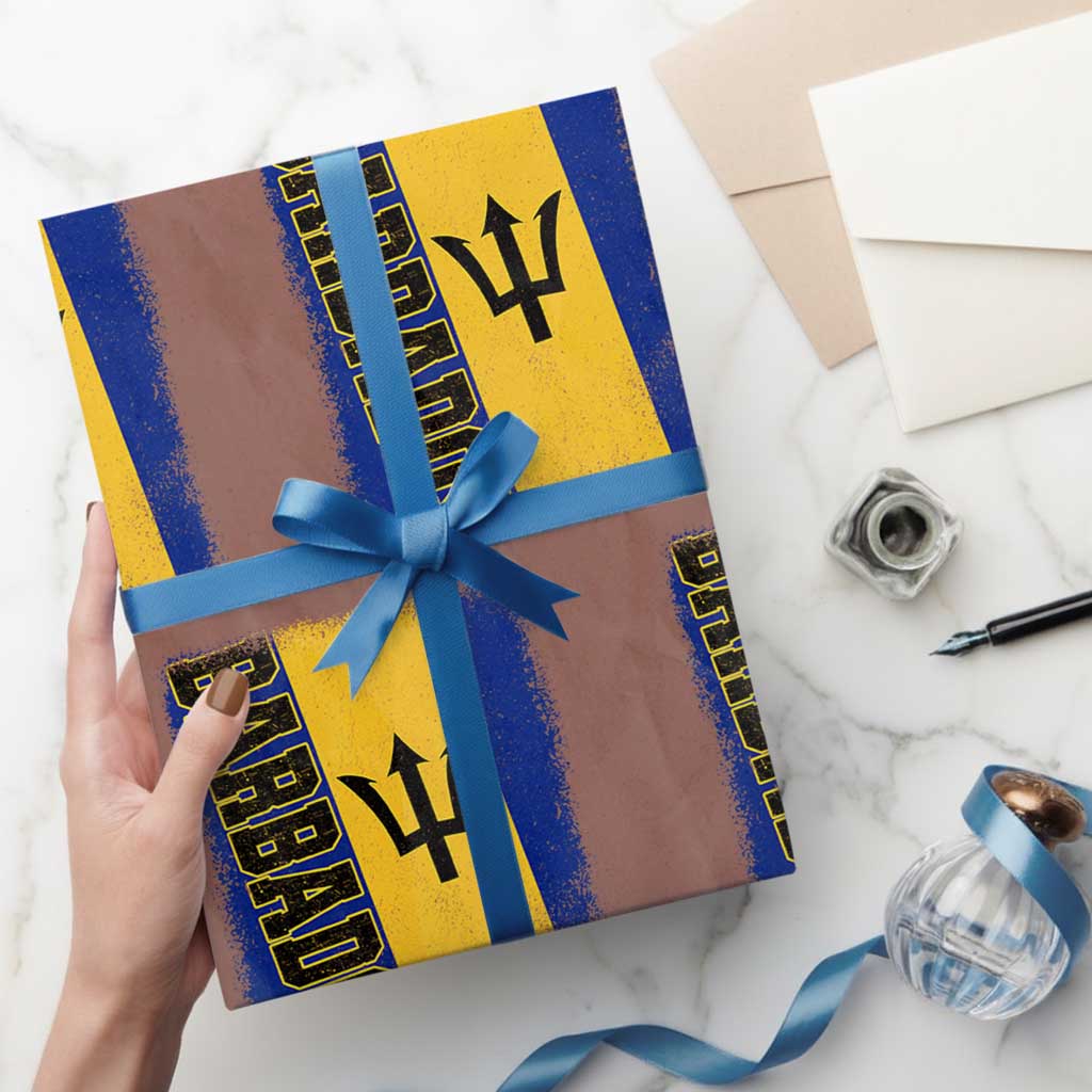 Vintage Barbados Flag Wrapping Paper Roll Distressed Patriotic Caribbean Island Barbadian Pride Heritage Gift
