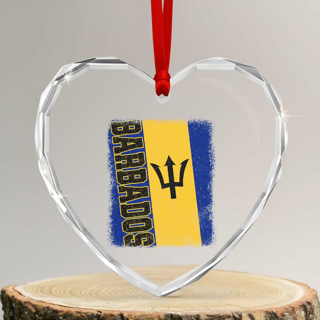 Vintage Barbados Flag Heart Crystal Glass Ornament Distressed Patriotic Caribbean Island Barbadian Pride Heritage Gift