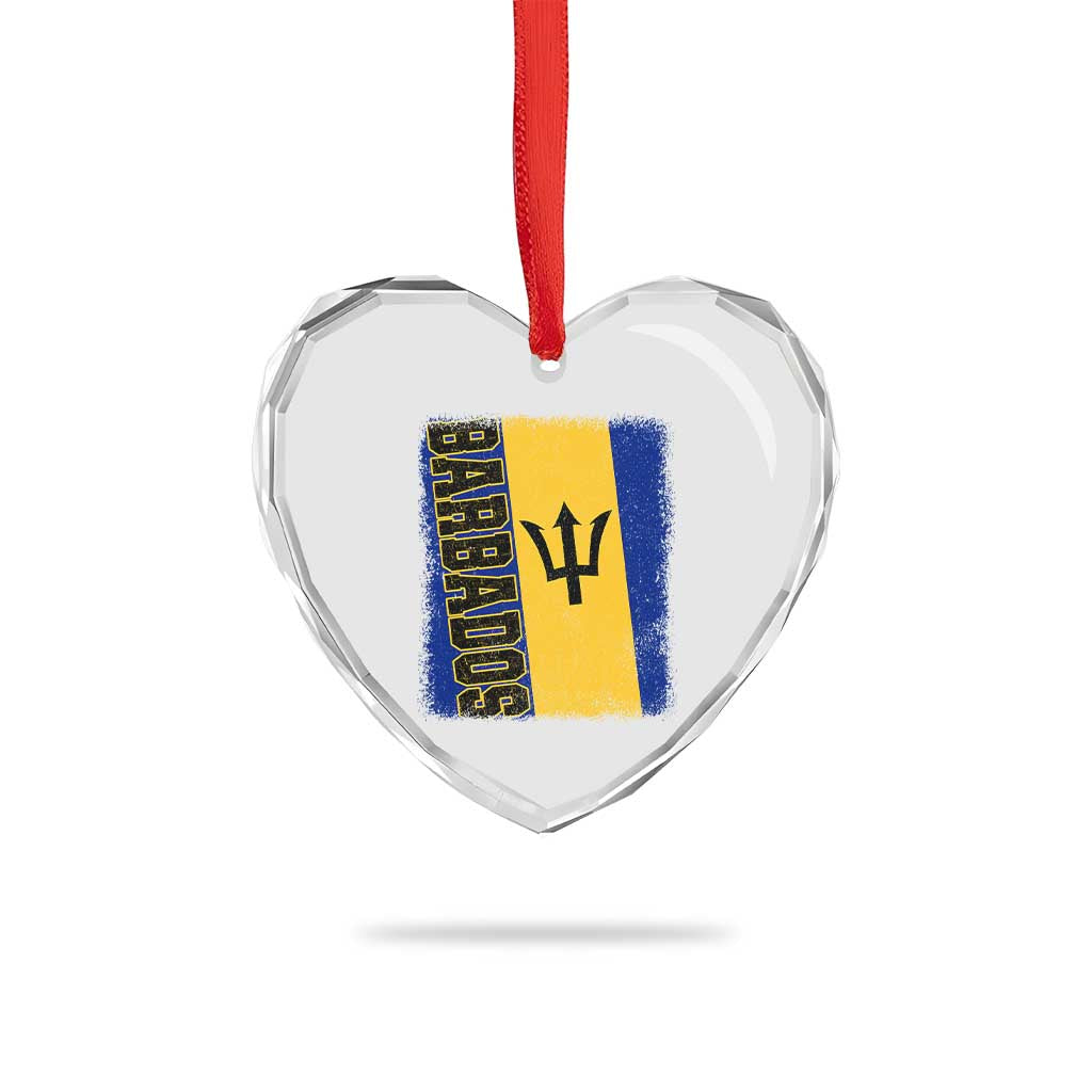 Vintage Barbados Flag Heart Crystal Glass Ornament Distressed Patriotic Caribbean Island Barbadian Pride Heritage Gift