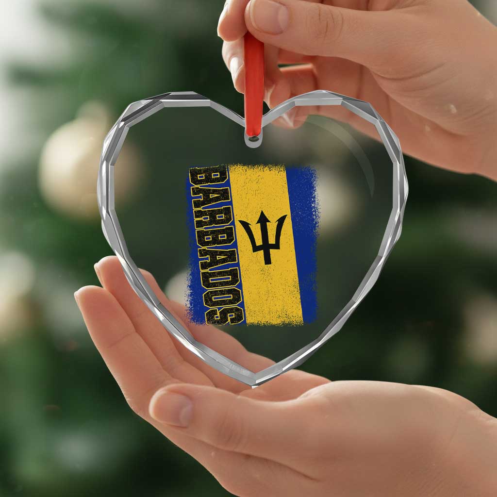 Vintage Barbados Flag Heart Crystal Glass Ornament Distressed Patriotic Caribbean Island Barbadian Pride Heritage Gift