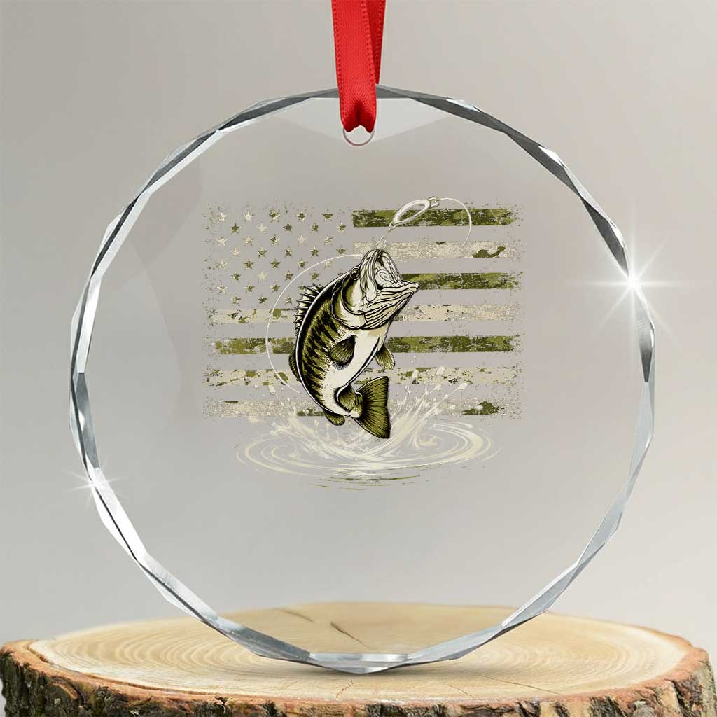 Vintage Bass Fishing Camouflage Crystal Glass Ornament Patriotic Largemouth Bass Angler Fishing Lovers Fisherman Camo US Flag
