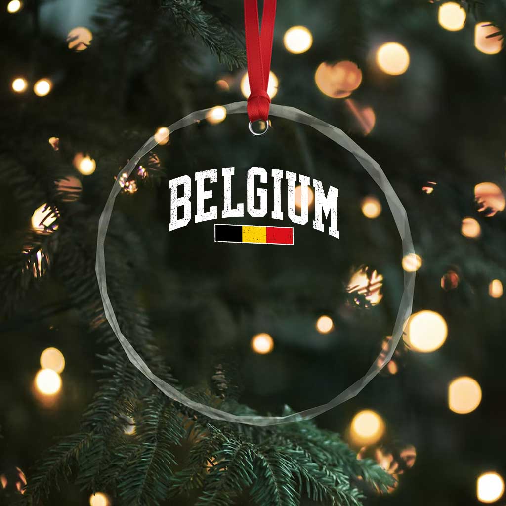 Vintage Belgium Flag Graphic Crystal Glass Ornament Belgian Pride Patriotic Gift