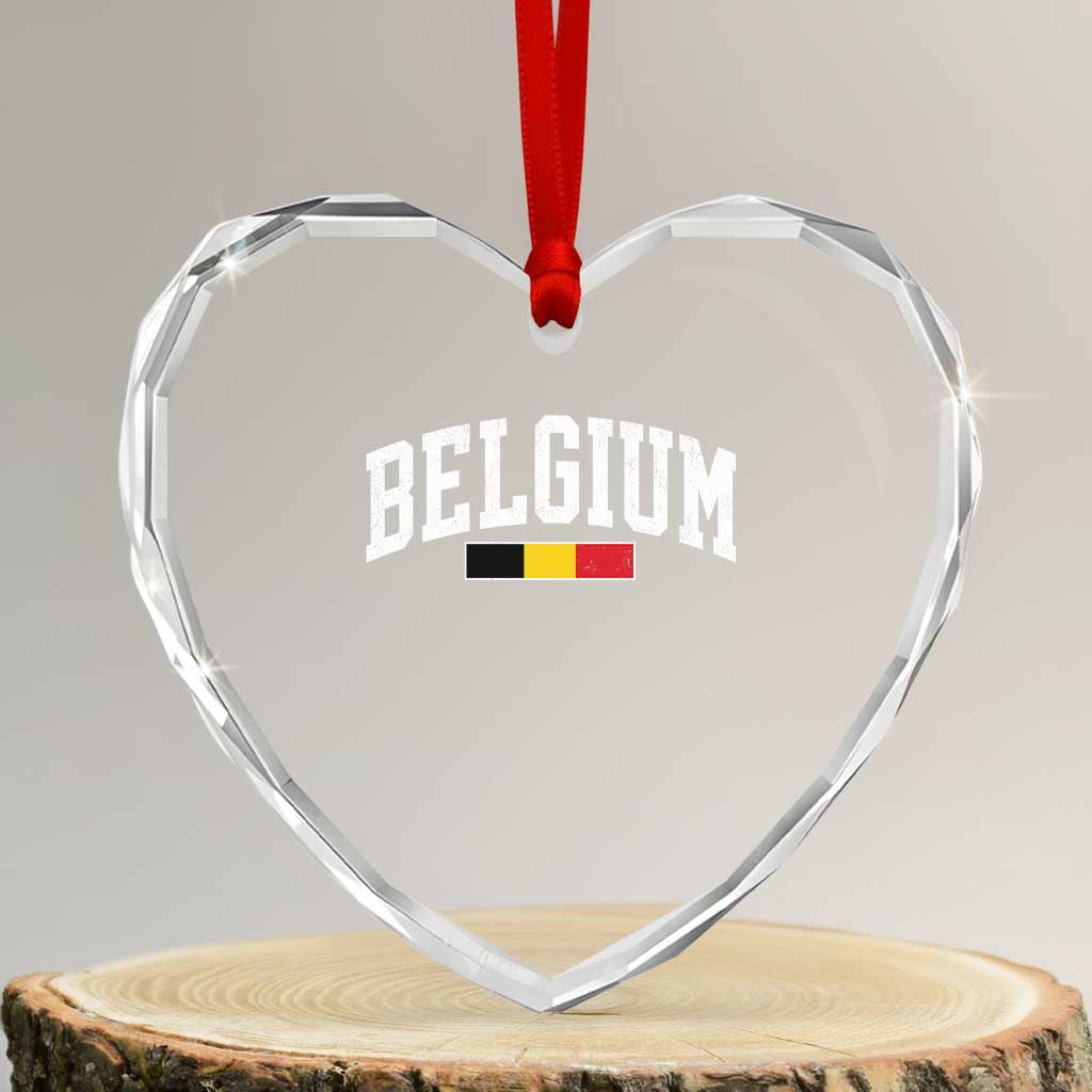 Vintage Belgium Flag Graphic Heart Crystal Glass Ornament Belgian Pride Patriotic Gift