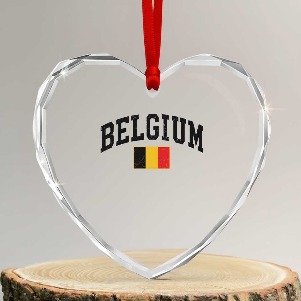 Vintage Belgium Heart Crystal Glass Ornament Belgian Soccer Football Pride Gift for Fans