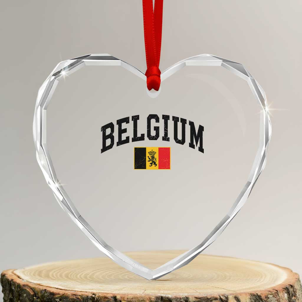Vintage Belgium Heart Crystal Glass Ornament Lion Royal Flag Graphic Belgian Soccer Football Pride Gift for Fans