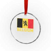Vintage Belgium Soccer Flag with Lion Graphic Crystal Glass Ornament Belgian Football Pride Gift for Fans