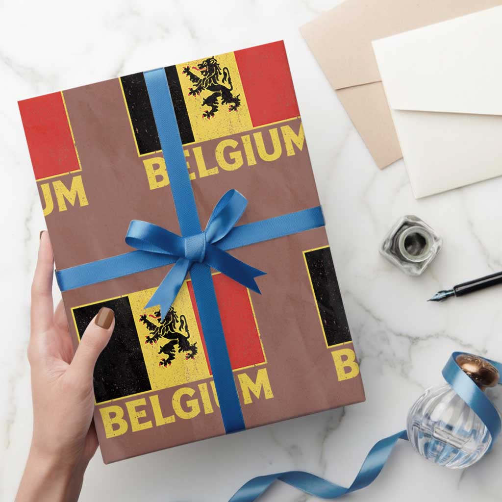 Vintage Belgium Soccer Flag with Lion Graphic Wrapping Paper Roll Belgian Football Pride Gift for Fans