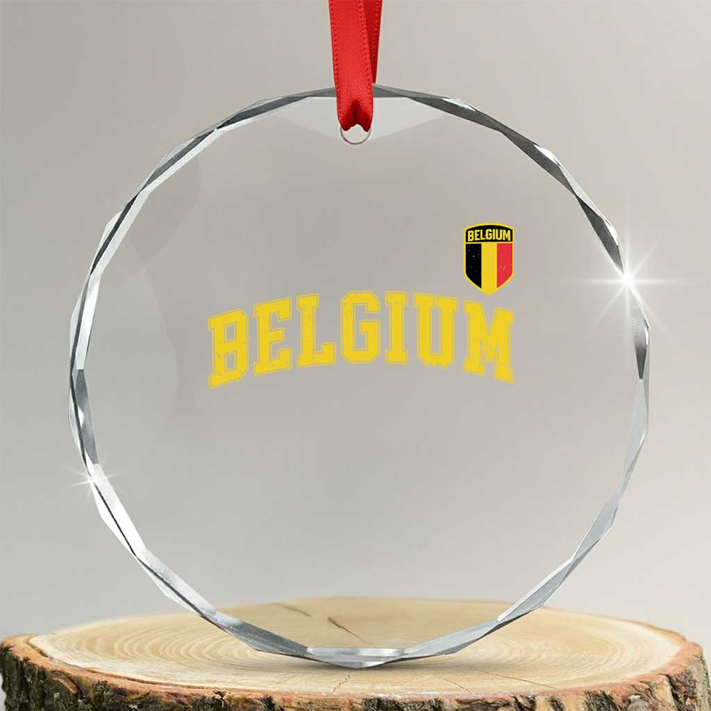 Vintage Belgium Varsity Style Distressed Graphic Crystal Glass Ornament Classic Collegiate Belgian Pride