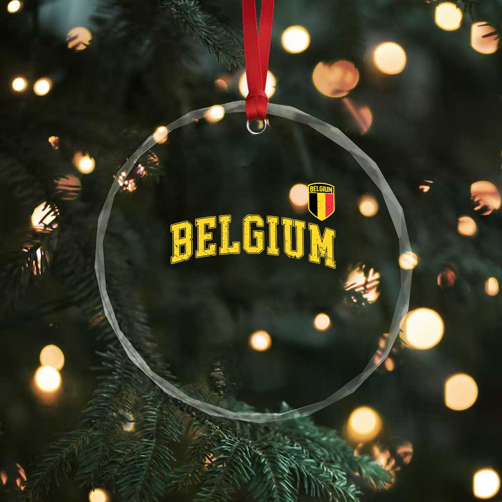 Vintage Belgium Varsity Style Distressed Graphic Crystal Glass Ornament Classic Collegiate Belgian Pride